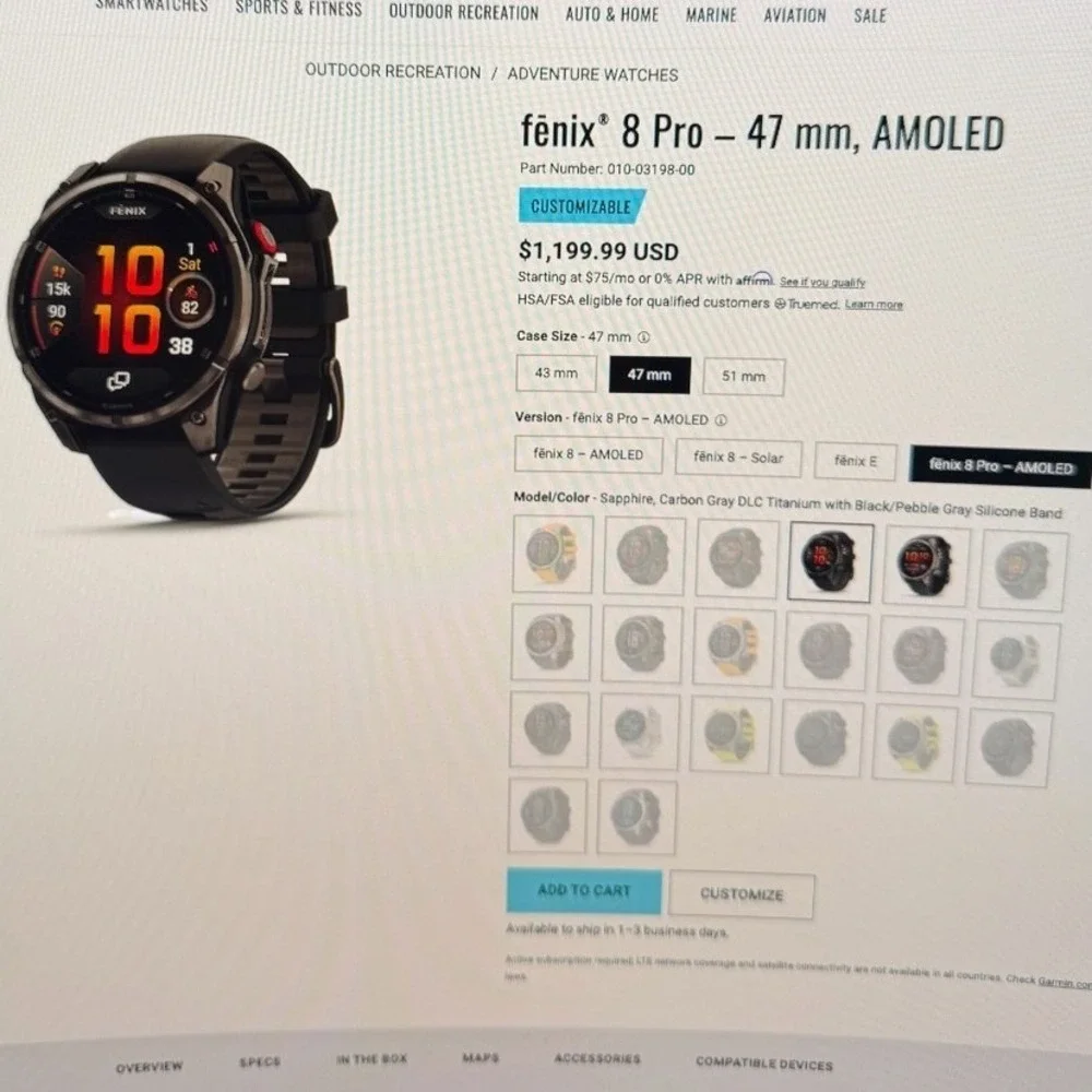 Garmin Fenix 8 Pro 47mm AMOLED Sapphire Titanium Smartwatch Gray 010-03198-00